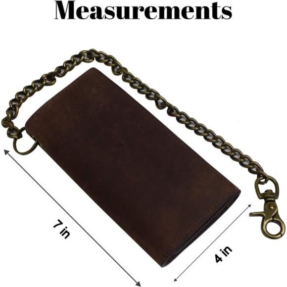 Men's RFID Signal Blocking Biker's Vintage Leather Long Tri-fold Chain Wallet - Picture 5 of 7